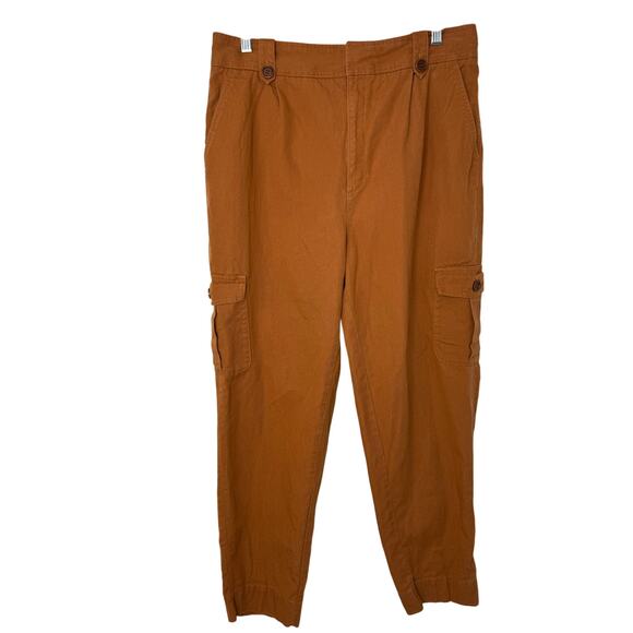Banana Republic Heritage Pleated Cargo Pants Women 14 Rust Linen Blend Pockets - Picture 3 of 11